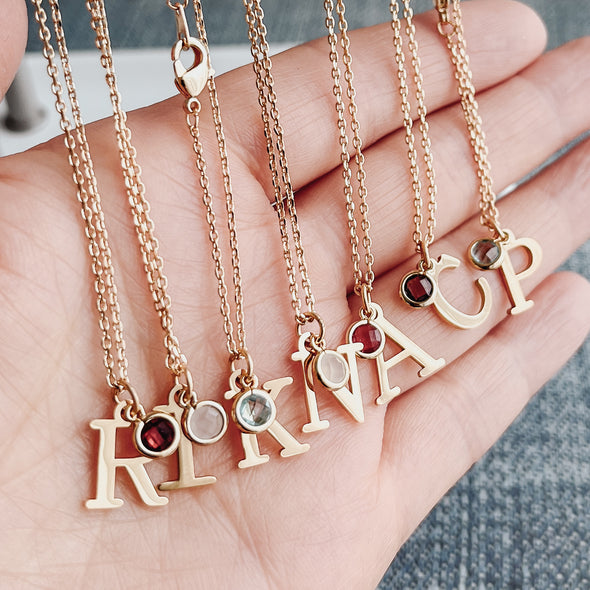 Alphabet Necklaces with Birth Stone