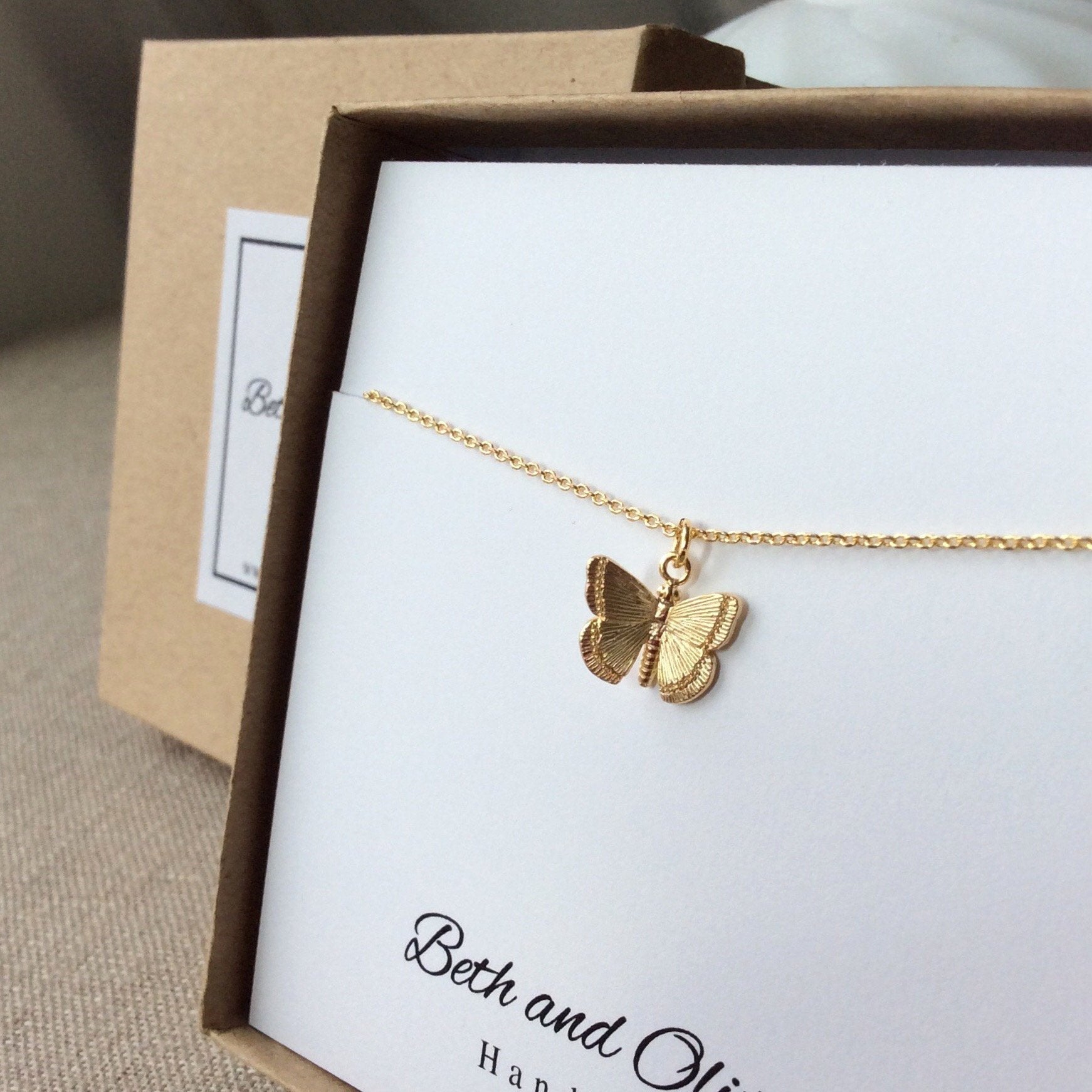Gold Butterfly Necklace Beth and Olivia Handmade