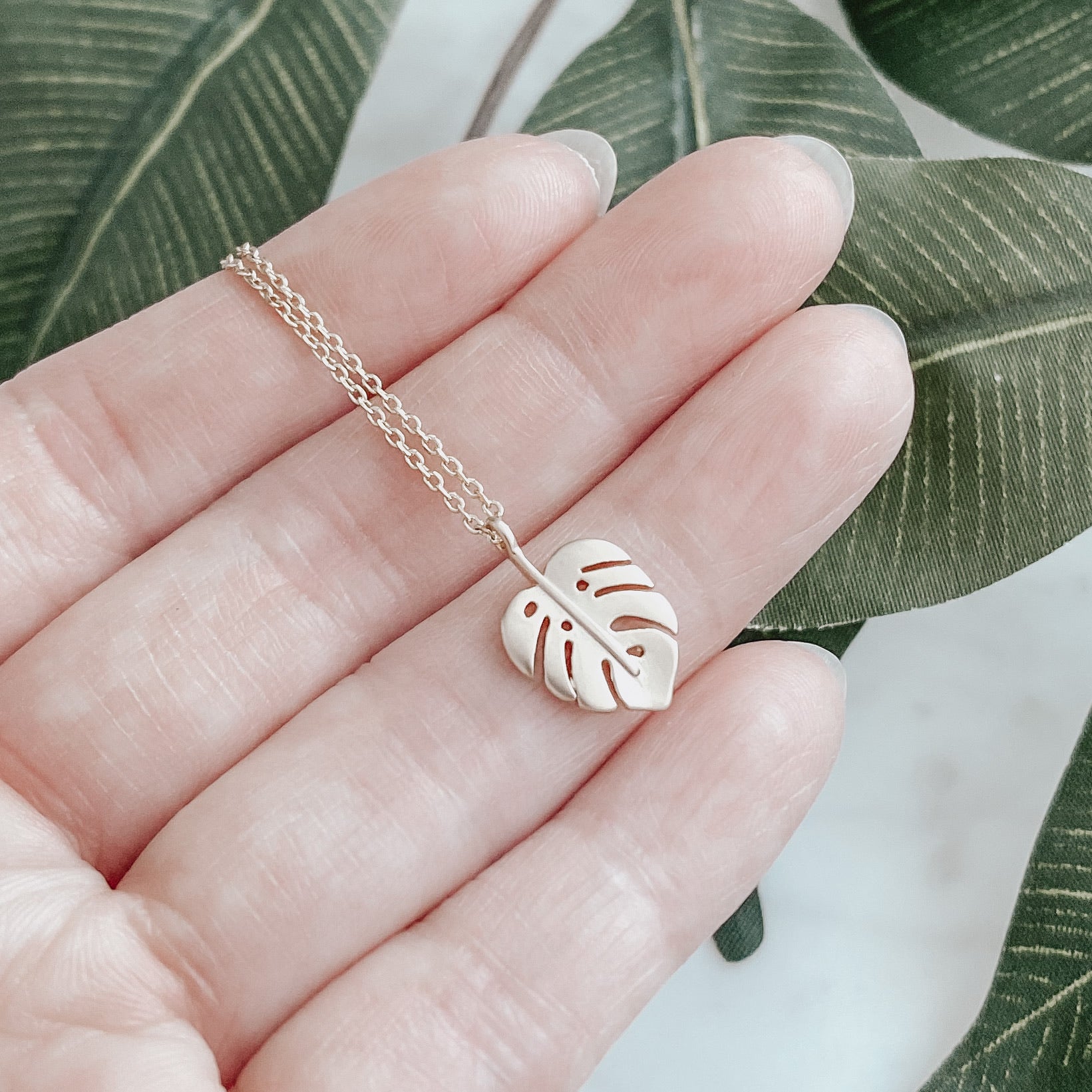 monstera deliciosa gold pendant Monstera Deliciosa Necklace
