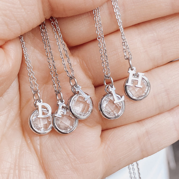 Personalized Silver Glass Charm Necklace