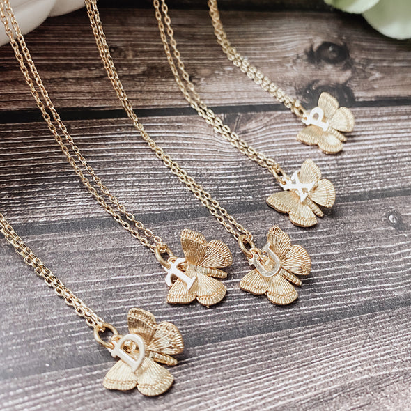 Gold Butterfly Alphabet Necklace