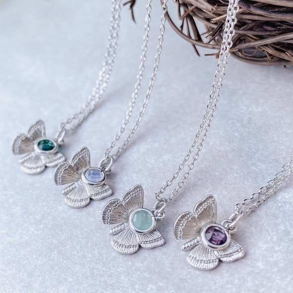 Silver Butterfly Birth Stone Necklace
